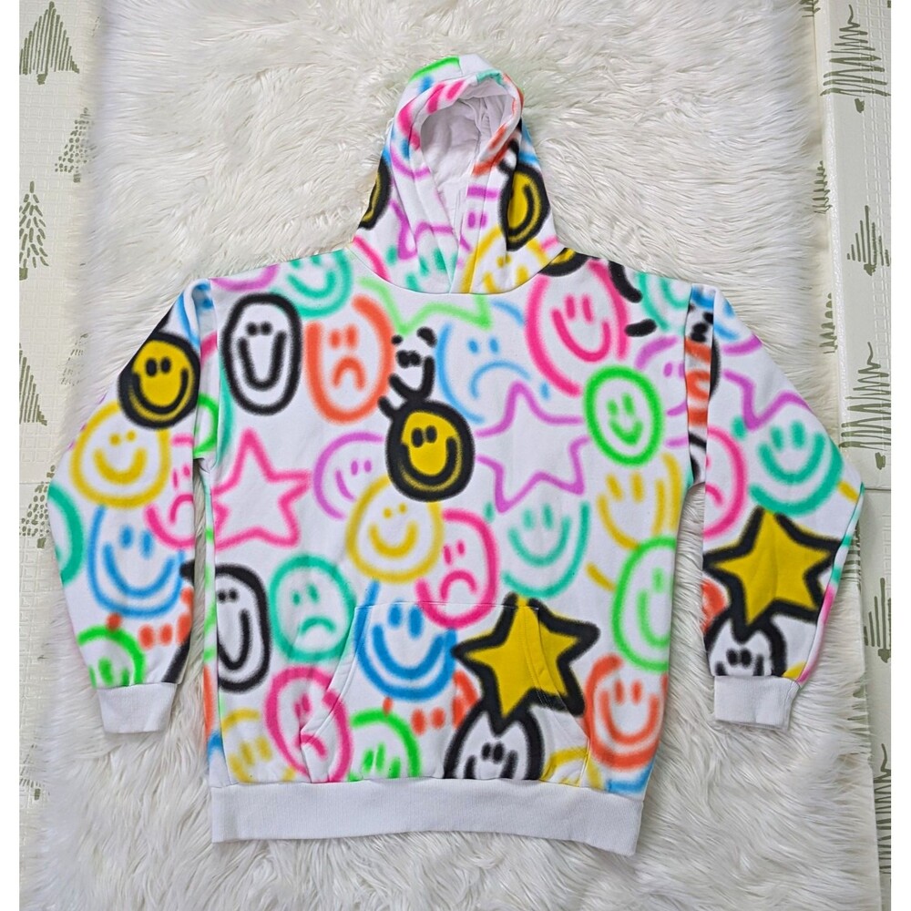 PacSun Smiley Face Graphic Print Hoodie M Fleece Sweatshirt Streetwear Skater